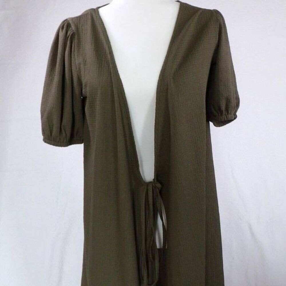 Lascana Cover up Womens OS Olive Open Front Swimsuit with Tie Open‎ Cardigan